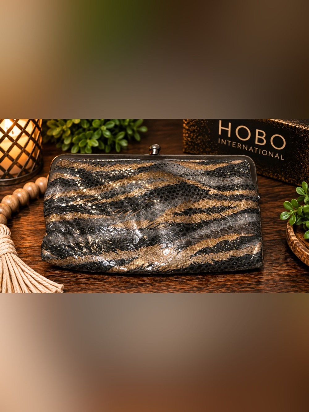 HOBO International Lauren Metallic Snake Print Leather Clutch Wallet
